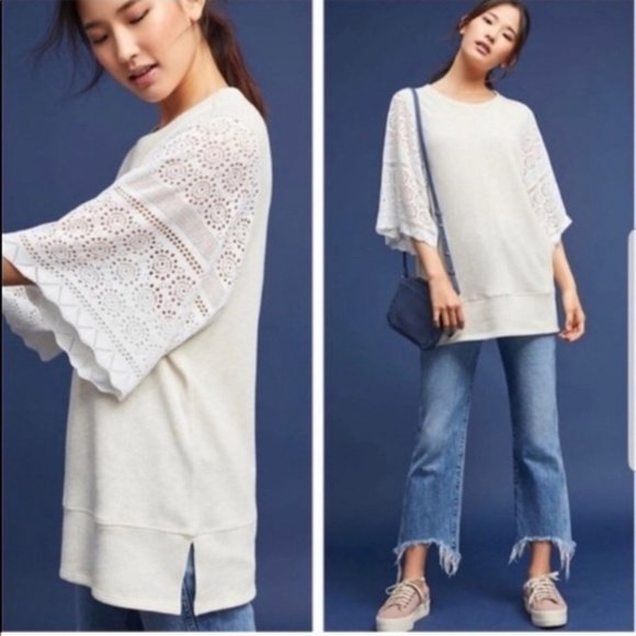 Anthropologie Tops - Anthro Akemi + Kin Crochet Sleeve Sweatshirt Tunic
